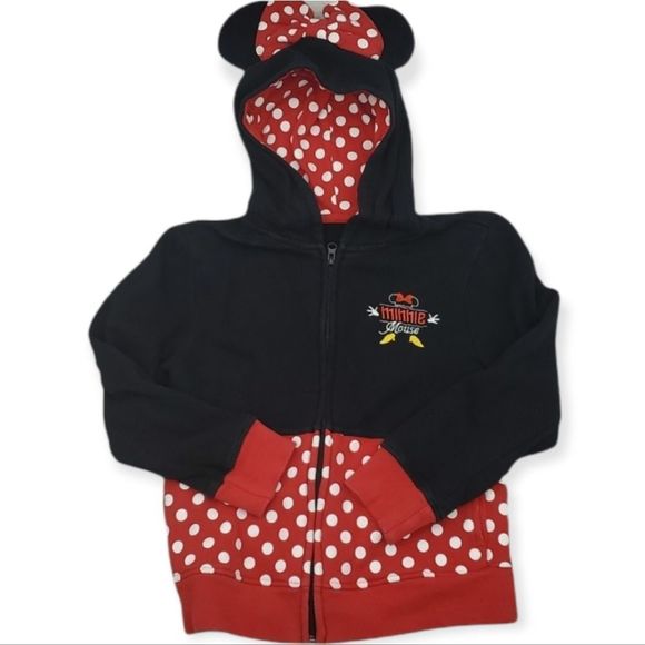 Disney Parks Minnie Mouse Polka Dot Zip Hooded Sweatshirt Medium Girls
